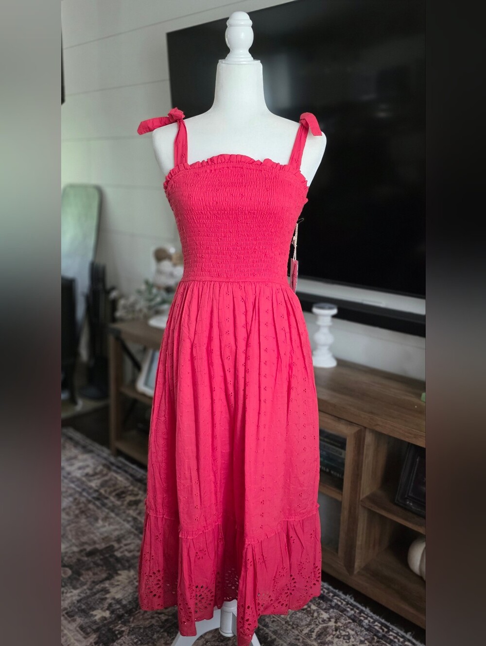 Jessica Simpson Eyelet Smocked Sleeveless Midi Dress